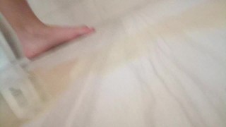 Chubby and hairy teen pissing on panties