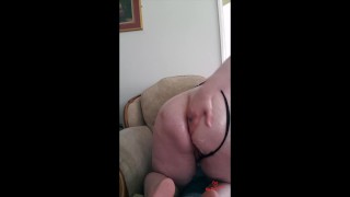 gagging on her dildo gets BBW so wet she cums