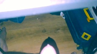 Huge unload under desk during voice sex with my bf Josh