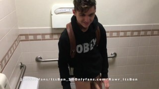 18 year old twink teen having fun in the restroom between class.