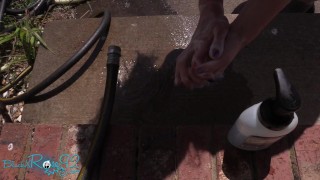 Dirty MILF Washes Up Outside