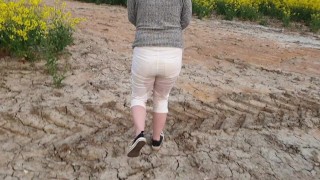 Alice wetting her pee stained white jeans in nature (from our compilation)