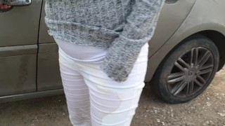 Alice wetting her pee stained white jeans in nature (from our compilation)