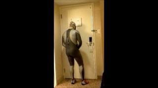 quick cum inside dolphin wetsuit in hotel hall