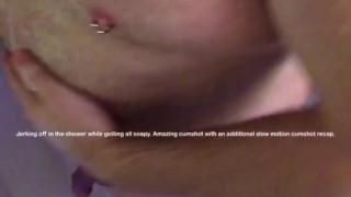 Uncut cock getting lathered up in the shower while jerking off until I Cum