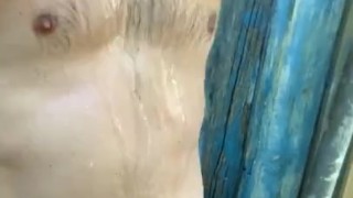 Showering outside with a boner 