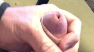 Jacking off my uncut cock with cum shot on myself