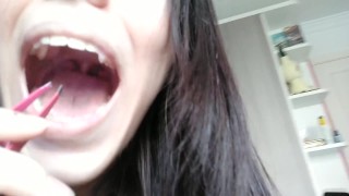 [Preview] Giantess shows a tiny his mouth and scares him