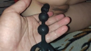 Long anal beads deep in teen girl ass. Deep anal training. Gonzo. 60fps.