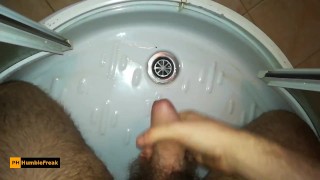 Hairy tight foreskin dick POV jerk off aiming at the drain (failing, lol)
