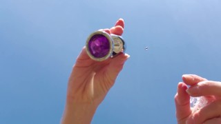 Black Dress, Nipple Clamps, and Buttplug Play Outside