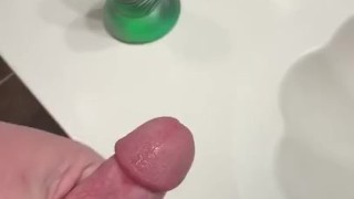 Chubby dad jacking his cock before his shower. 