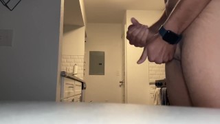 Hung Uncut Jerks off in the Kitchen