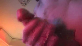 Close up cock view of guy jacking off watching Porn, with hot Cumshot!