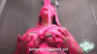 I covered my bbw girlfriend in slime and she got crazy horny