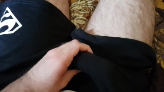 Teen Jerks Off Big Cock When Parents Are At Home Outside The Door