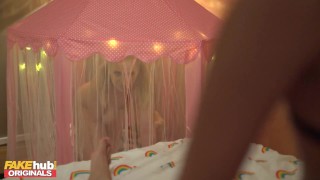 FAKE FAMILY Stuck in a Tent - Step Dad Fucks Step Daughter & Mom
