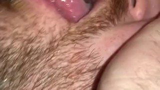 He Cums all over my hairy pussy, then he eats his own Cum off of me Her POV