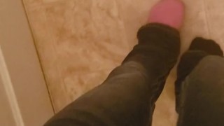 Petite Girl Wiggles Out Of Her Jeans To Pee In Toliet