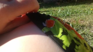 Hot MILF rubbing and touching in the park
