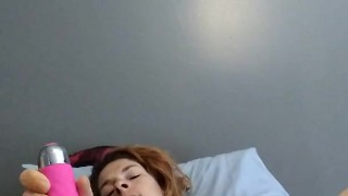 Playing with my vibrator with my parents visiting in the other room
