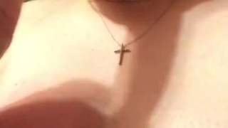Teen slut sucks fat long dildo during quarantine 