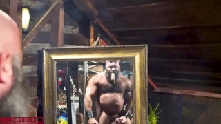 HUGE DICK MUSCLE SMOKING CIGAR AND STROKING HIS FAT HOG IN MIRRORS