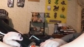 Nasty redheaded slut plays with pussy until she cums