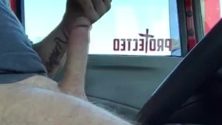 Driving around playing with soft cock