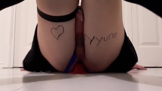 Crossdresser Rides Dildo and Cums Twice Hands Free