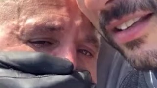 Surprising my boy with some spontaneous outdoor gloved breath control