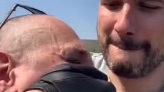 Surprising my boy with some spontaneous outdoor gloved breath control