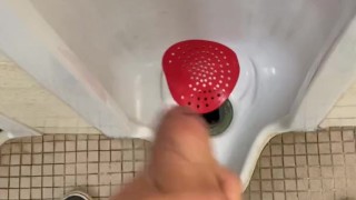 College boy cumming in public restroom