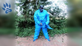 Pawing off outdors in new puffa suit