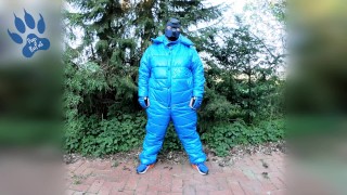 Pawing off outdors in new puffa suit