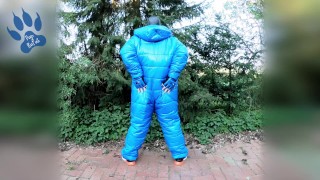 Pawing off outdors in new puffa suit