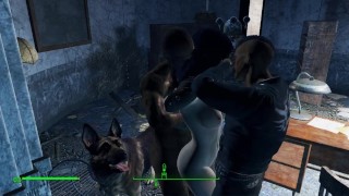 Tough with a beauty in a red dress from bandits. Fallout – Threesome