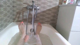 fluffy bush takes a bath and admires hairy legs footfetish GinnaGg