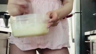 Lactating MILF Whips Breakfast Up for Daddy