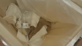 Naughty messy public bathroom trash piss