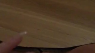 Teen wearing pantyhose squirts everywhere while spying on parents fucking