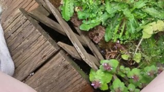 Pissing off my back steps 