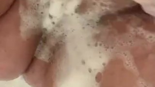 Spreading soapy fat pussy in shower 