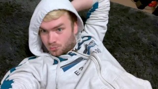 Gaymer Jerks Off in Game Room and Licks His Own Cum