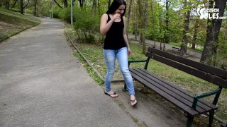 Barefoot flip flops at park (foot fetish, small feet, public feet, soles)