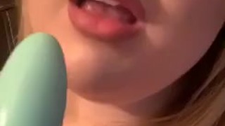 Blonde girl sucking dildo like cock 