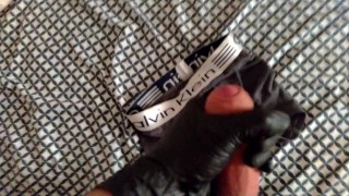 jerking off with latex gloves cum