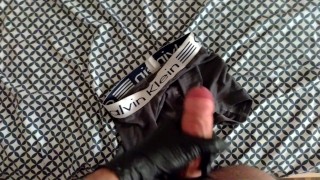 jerking off with latex gloves cum