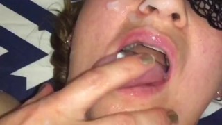 MILF takes on wall suction dildos & a cock that delivers her a cum facial