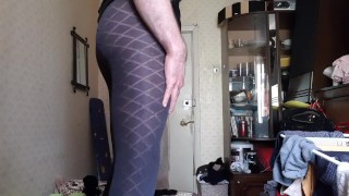 Transgender Boy in stockings while jerking off with a sensitive Big Cock